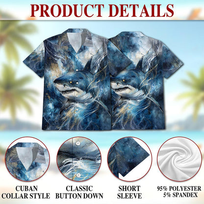 Funny Blue Shark Hawaiian Shirt for Men, Button Down Aloha Shirt - Azhawaiian