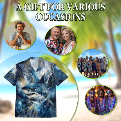 Funny Blue Shark Hawaiian Shirt for Men, Button Down Aloha Shirt - Azhawaiian