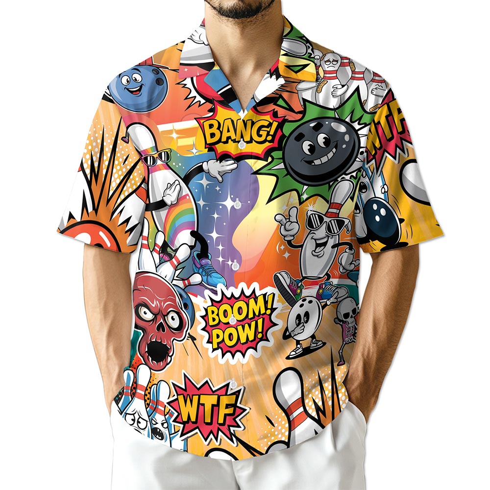 Funny Bowling Hawaiian Shirt for Men, Button Down Aloha Shirt - Azhawaiian