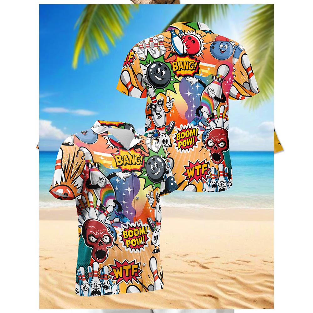 Funny Bowling Hawaiian Shirt for Men, Button Down Aloha Shirt - Azhawaiian