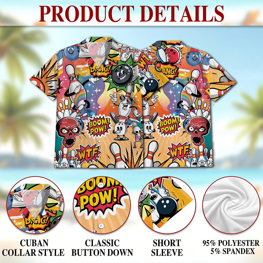 Funny Bowling Hawaiian Shirt for Men, Button Down Aloha Shirt - Azhawaiian