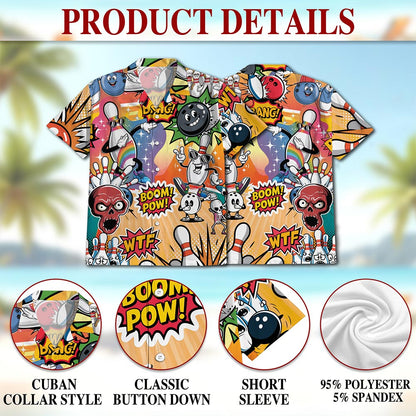 Funny Bowling Hawaiian Shirt for Men, Button Down Aloha Shirt - Azhawaiian