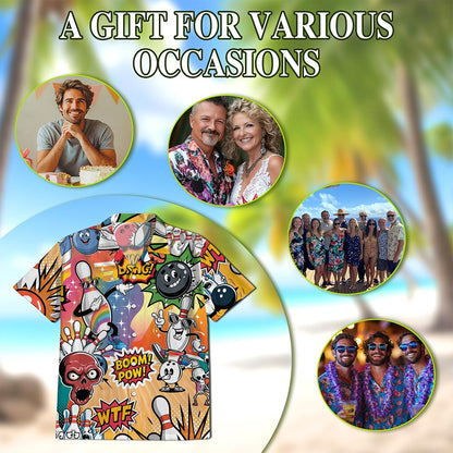 Funny Bowling Hawaiian Shirt for Men, Button Down Aloha Shirt - Azhawaiian