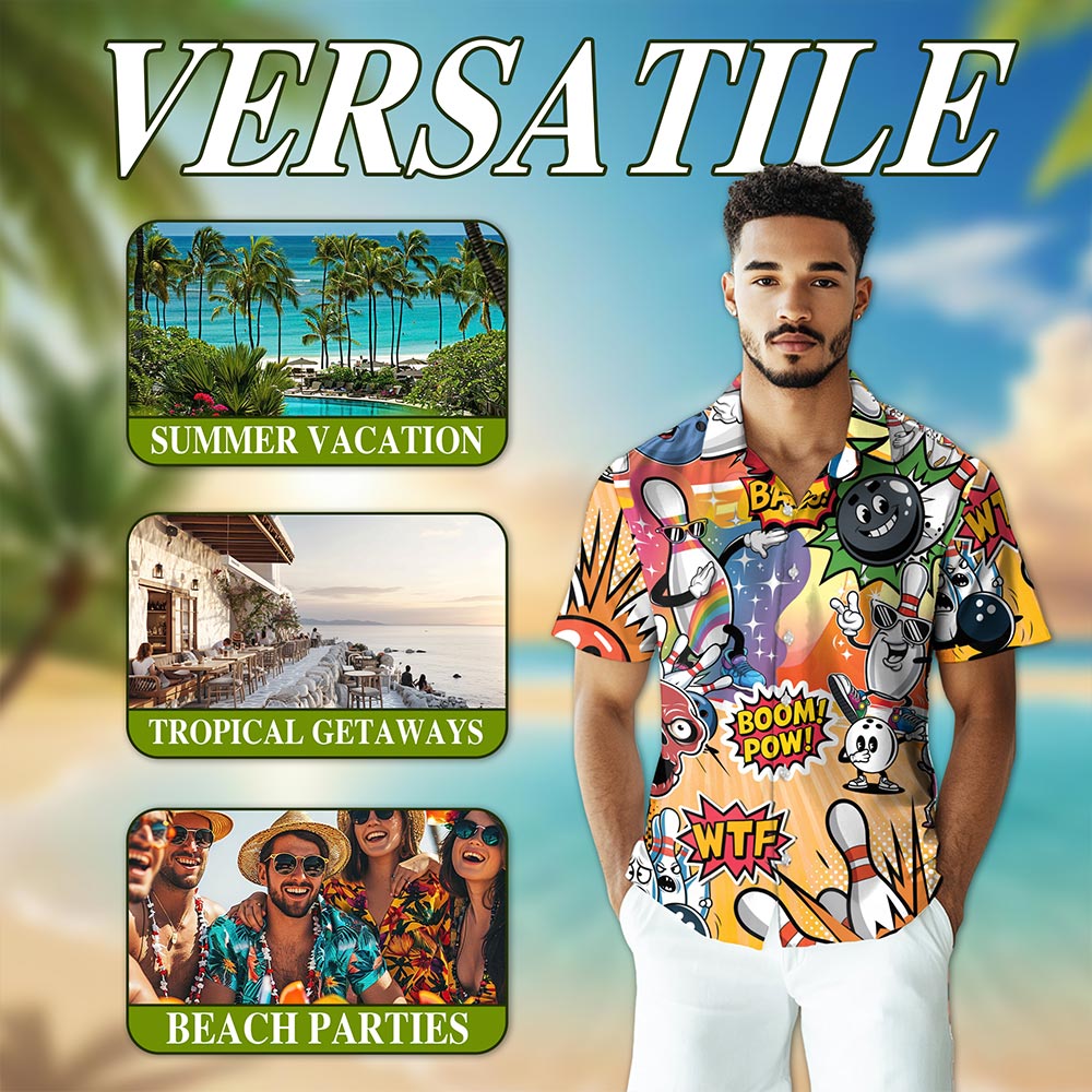 Funny Bowling Hawaiian Shirt for Men, Button Down Aloha Shirt - Azhawaiian