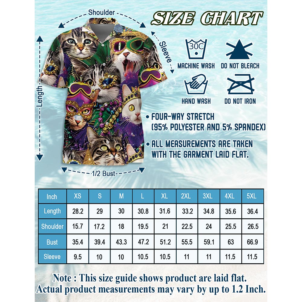 Funny Cat Mardi Gras Hawaiian Shirt for Men, Button Down Aloha Shirt - Azhawaiian