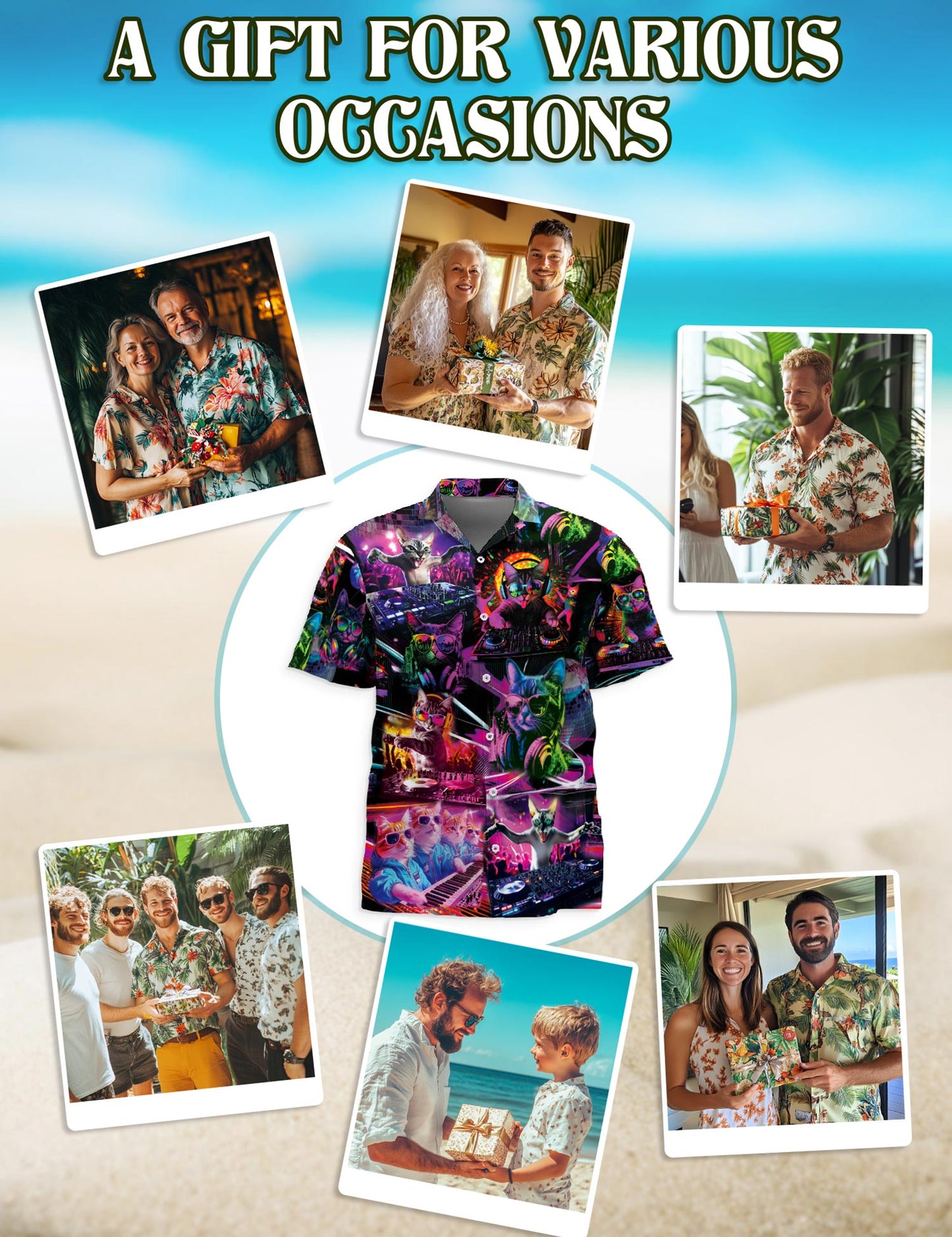 Funny Cat Playing DJ Hawaiian Shirt for Men, Button Down Aloha Shirt - Azhawaiian