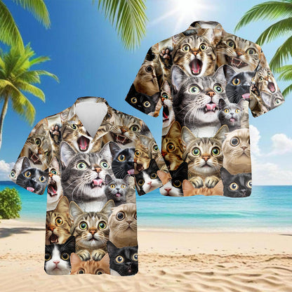 Funny Cats Kittens Hawaiian Shirt for Men, Button Down Aloha Shirt - Azhawaiian