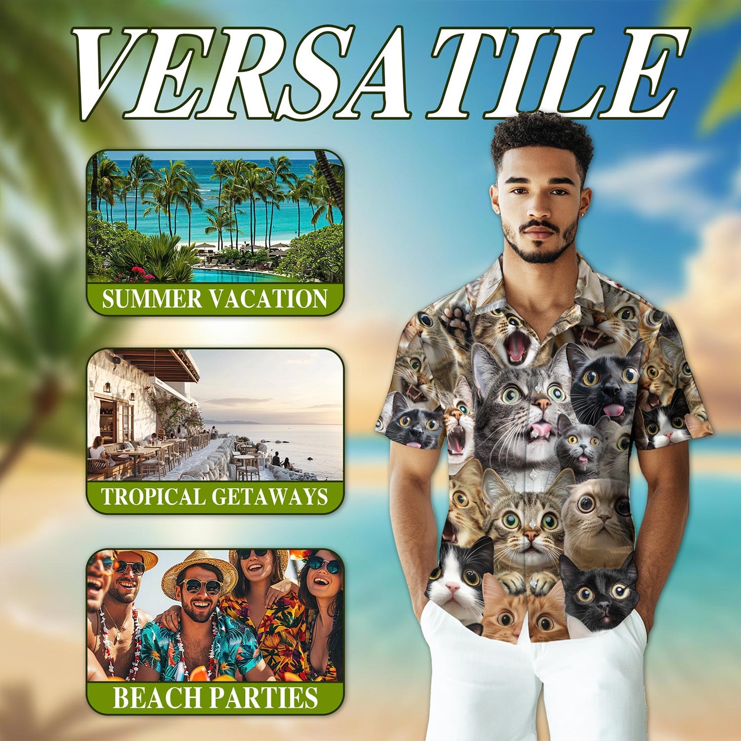 Funny Cats Kittens Hawaiian Shirt for Men, Button Down Aloha Shirt - Azhawaiian
