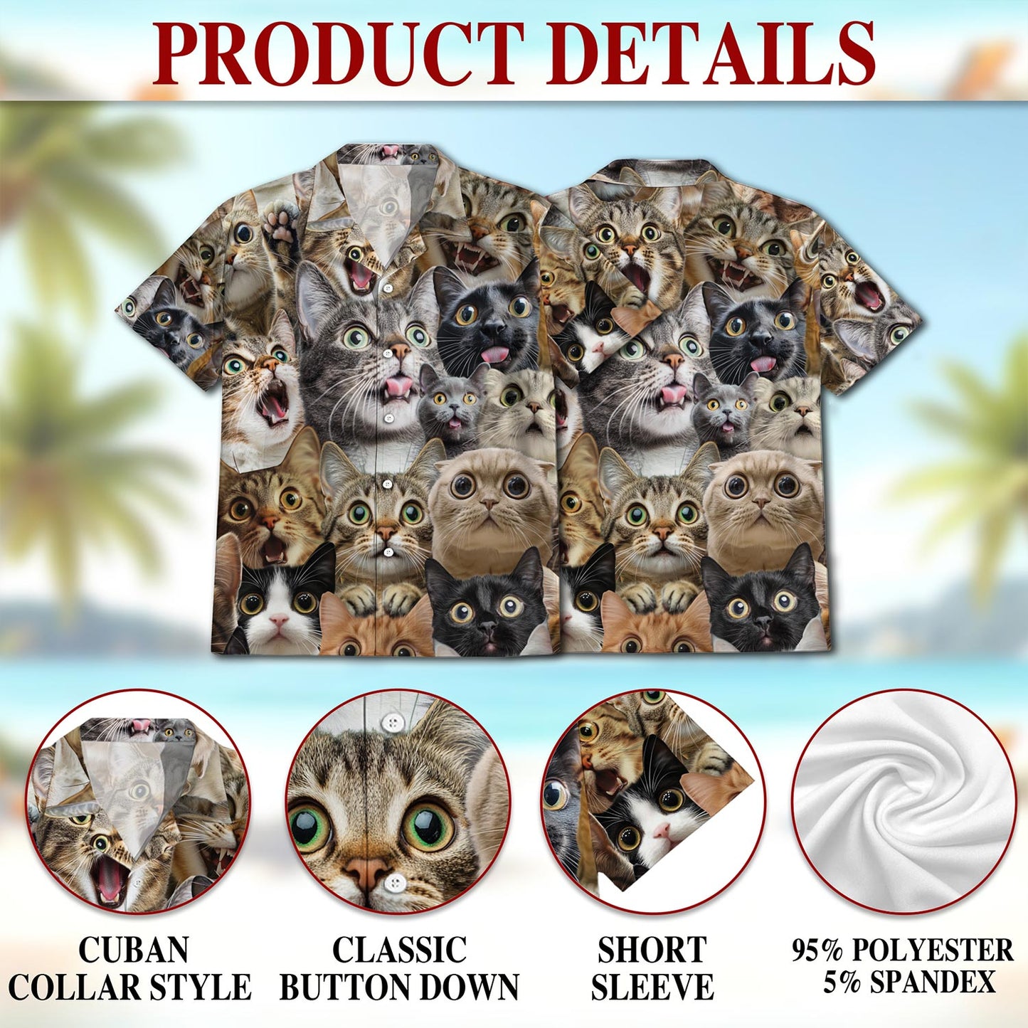 Funny Cats Kittens Hawaiian Shirt for Men, Button Down Aloha Shirt - Azhawaiian