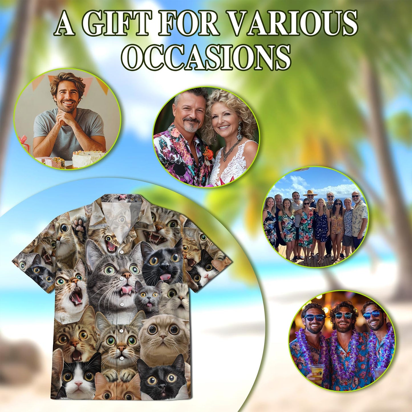 Funny Cats Kittens Hawaiian Shirt for Men, Button Down Aloha Shirt - Azhawaiian