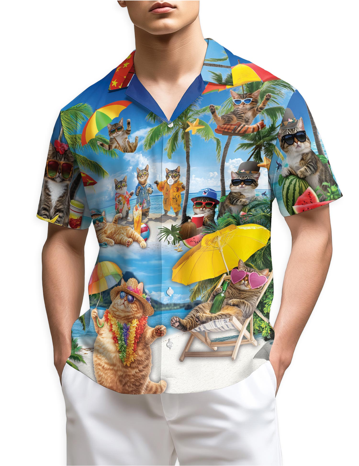 Azhawaiian Funny Cats On Vacation Hawaiian Shirt for Men
