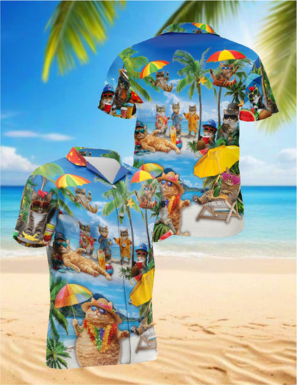 Funny Cat Hawaiian Shirt for Men, Button Down Aloha Shirt - Azhawaiian