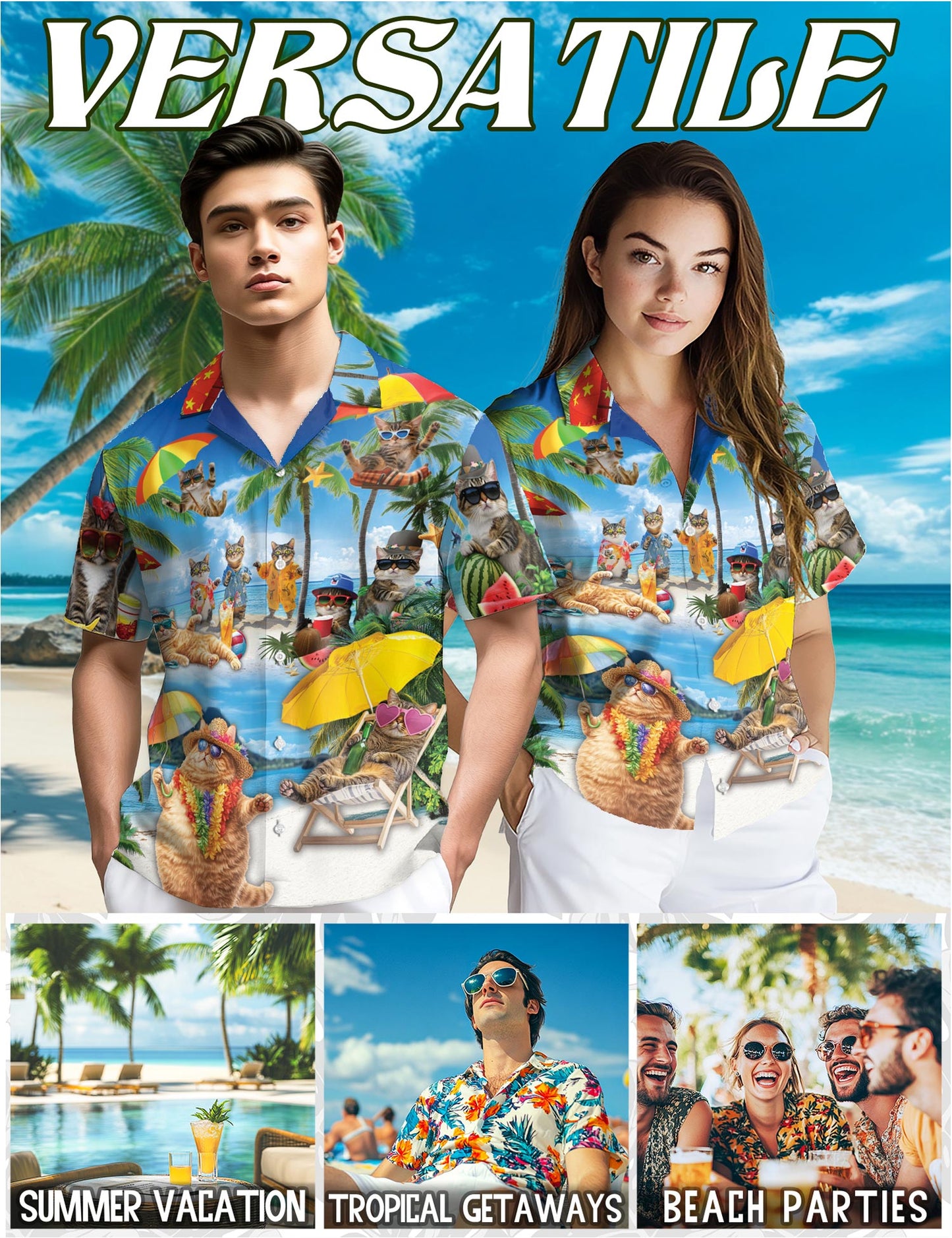 Funny Cat Hawaiian Shirt for Men, Button Down Aloha Shirt - Azhawaiian