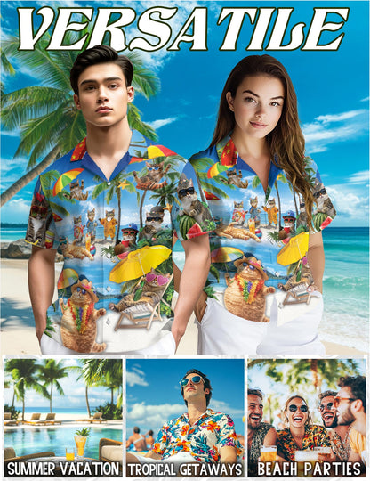Funny Cat Hawaiian Shirt for Men, Button Down Aloha Shirt - Azhawaiian