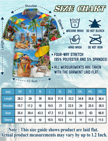 Funny Cat Hawaiian Shirt for Men, Button Down Aloha Shirt - Azhawaiian