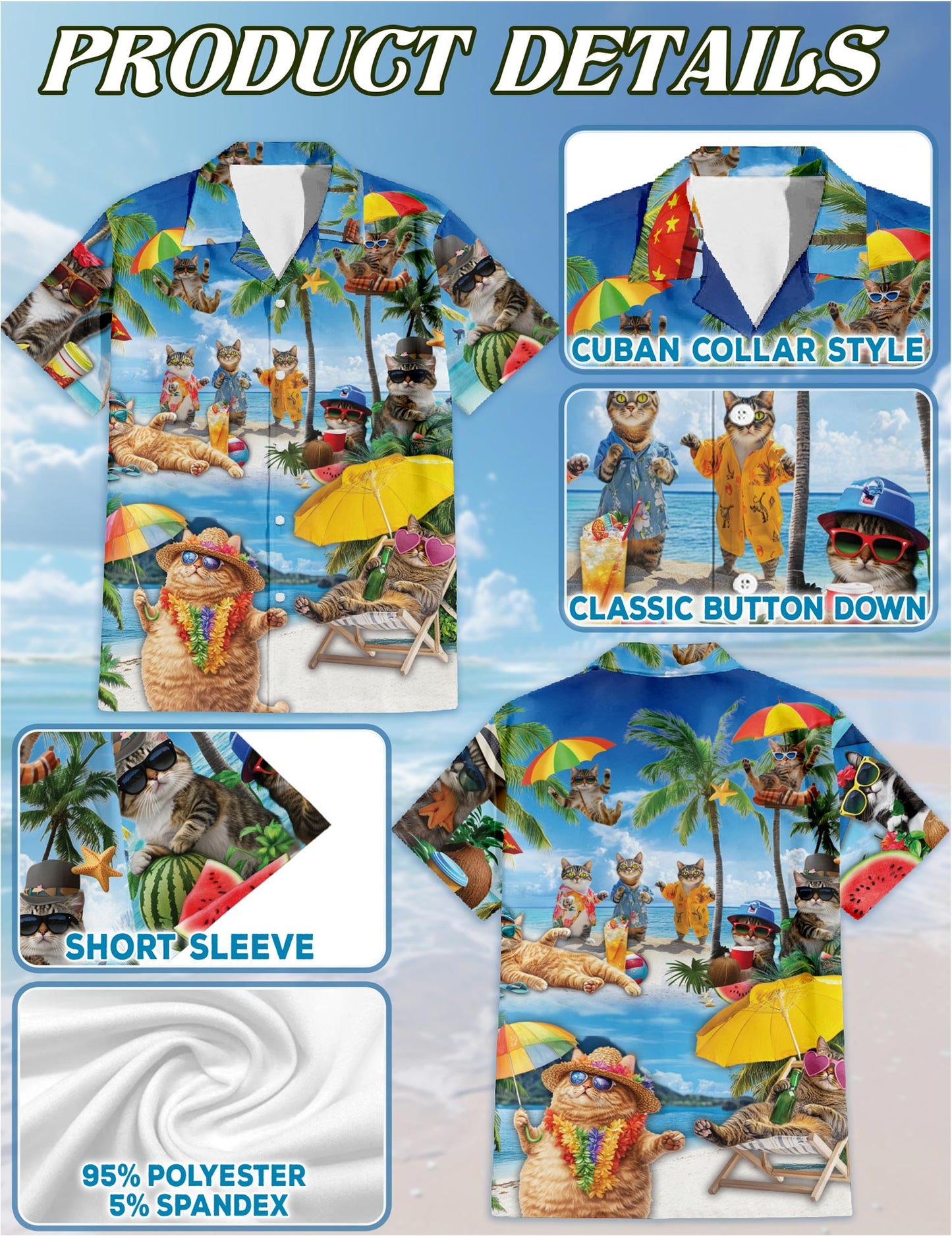 Funny Cat Hawaiian Shirt for Men, Button Down Aloha Shirt - Azhawaiian