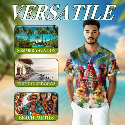 Funny Chicken Hawaiian Shirt for Men, Button Down Aloha Shirt - Azhawaiian