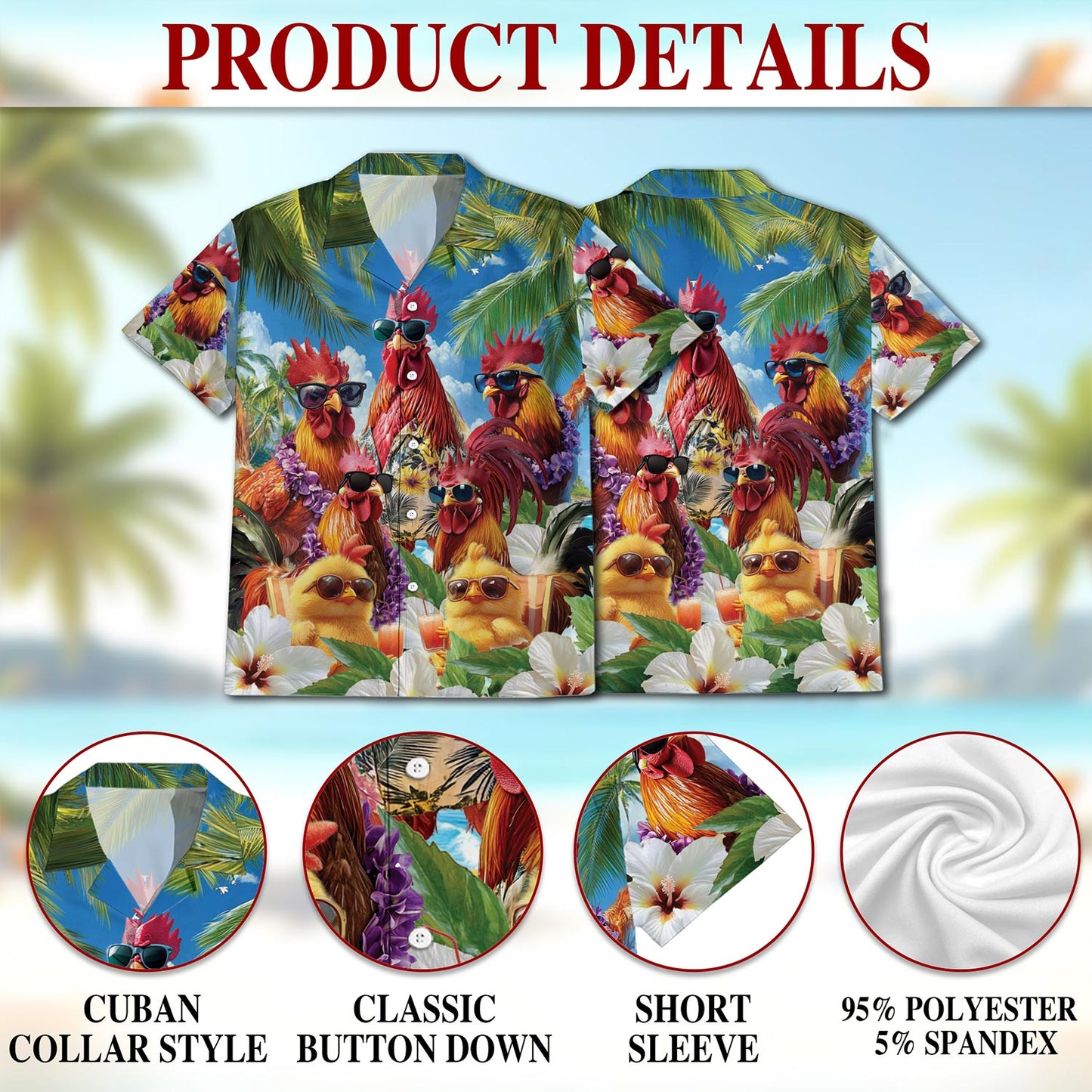 Funny Chicken Hawaiian Shirt for Men, Button Down Aloha Shirt - Azhawaiian