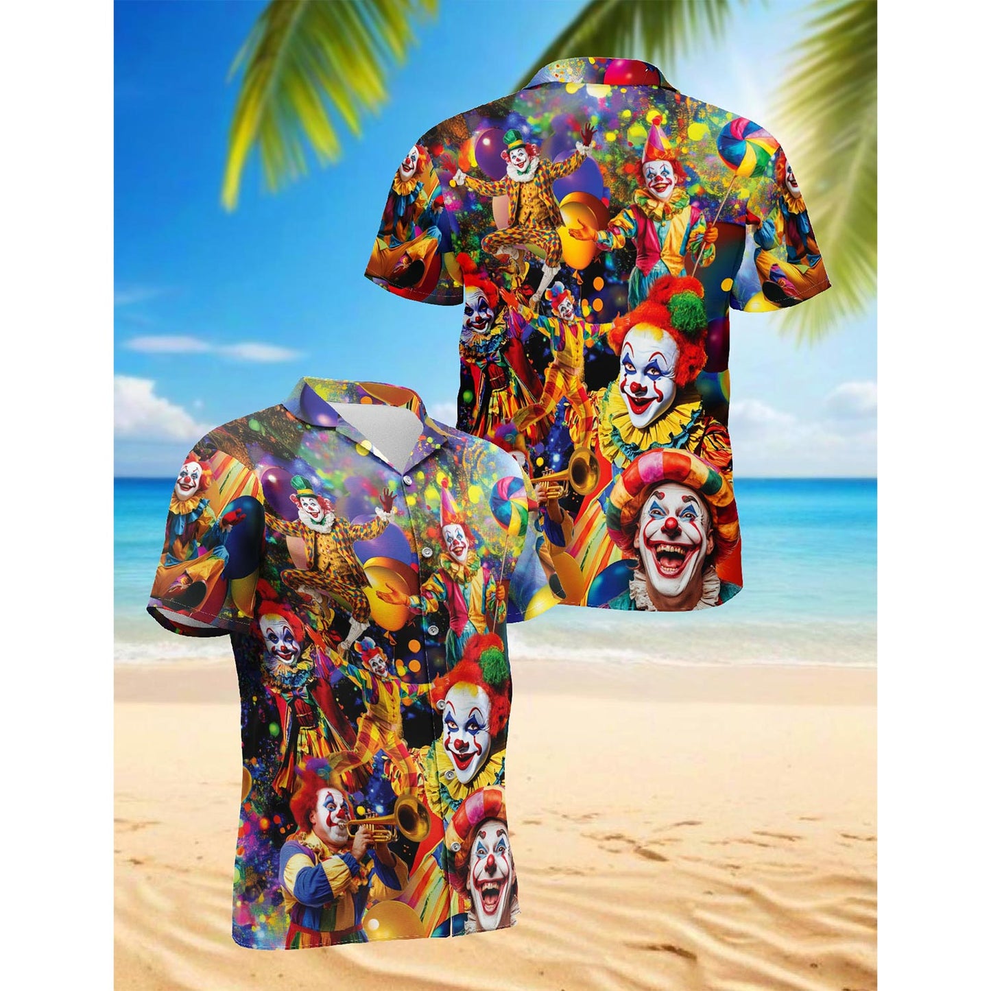 Funny Clown Hawaiian Shirt for Men, Button Down Aloha Shirt - Azhawaiian