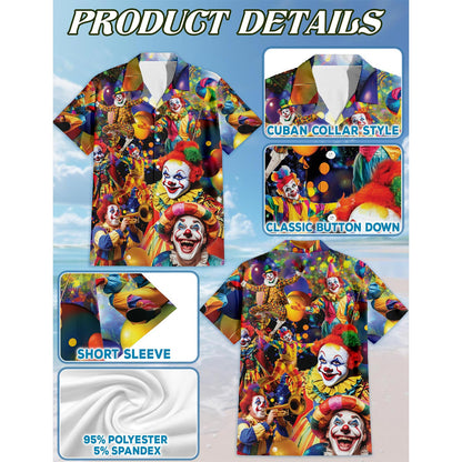Funny Clown Hawaiian Shirt for Men, Button Down Aloha Shirt - Azhawaiian