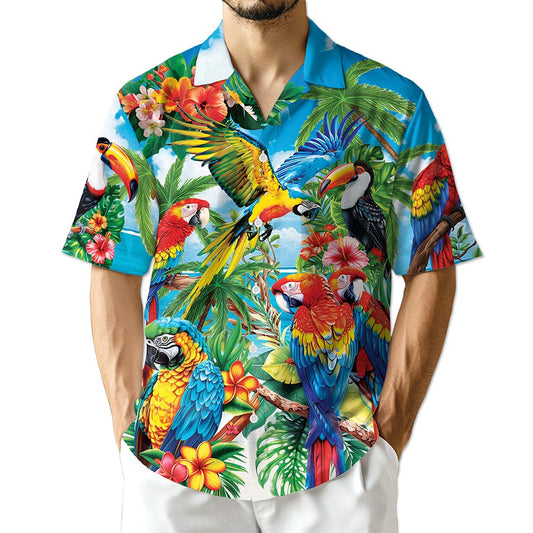 Azhawaiian Funny Colorful Parrot Hawaiian Shirt for Men