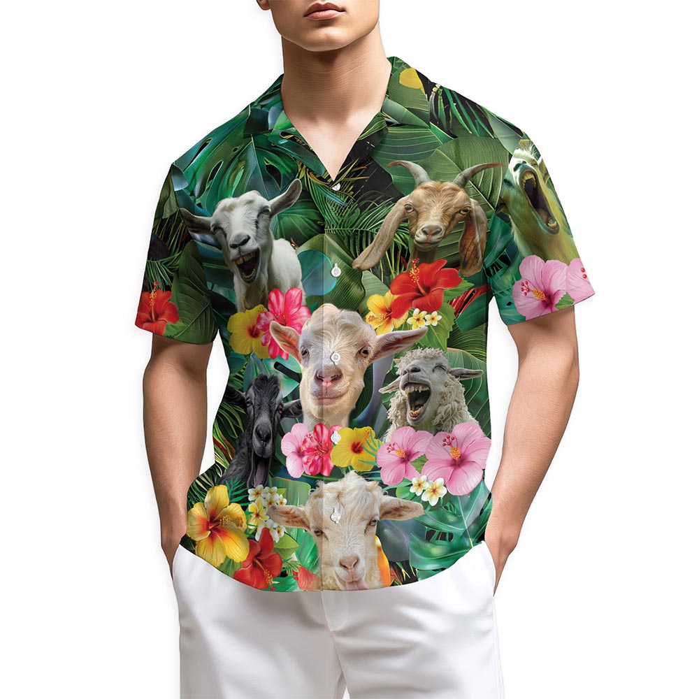 Azhawaiian Funny Goat Tropical Hawaiian Shirt for Men
