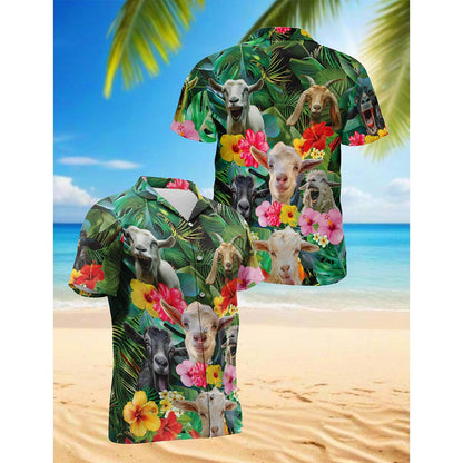 Funny Goat Tropical Hawaiian Shirt for Men, Button Down Aloha Shirt - Azhawaiian