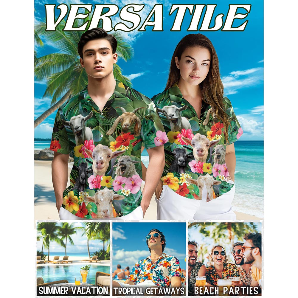 Funny Goat Tropical Hawaiian Shirt for Men, Button Down Aloha Shirt - Azhawaiian