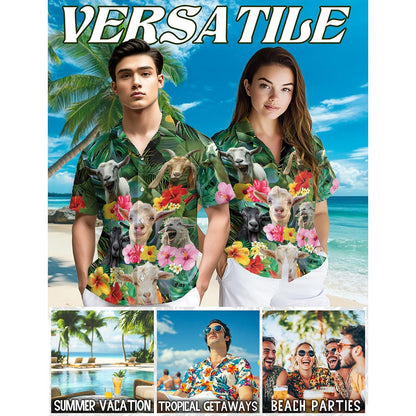 Funny Goat Tropical Hawaiian Shirt for Men, Button Down Aloha Shirt - Azhawaiian