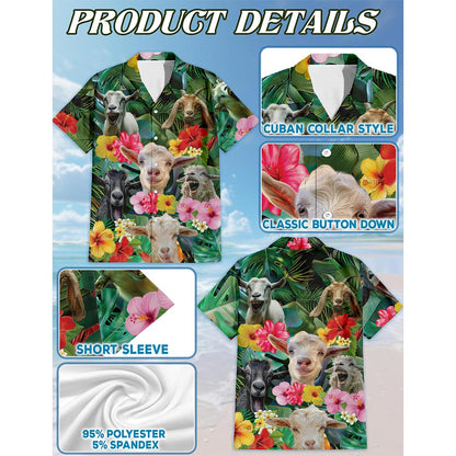 Funny Goat Tropical Hawaiian Shirt for Men, Button Down Aloha Shirt - Azhawaiian