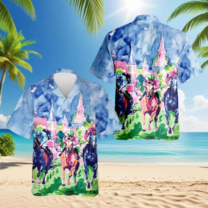 Funny Horse Racing Hawaiian Shirt for Men, Button Down Aloha Shirt - Azhawaiian