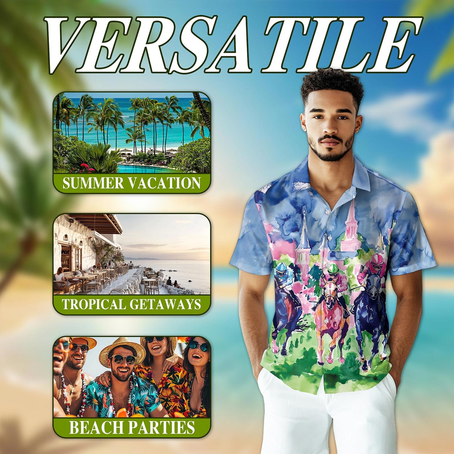 Funny Horse Racing Hawaiian Shirt for Men, Button Down Aloha Shirt - Azhawaiian