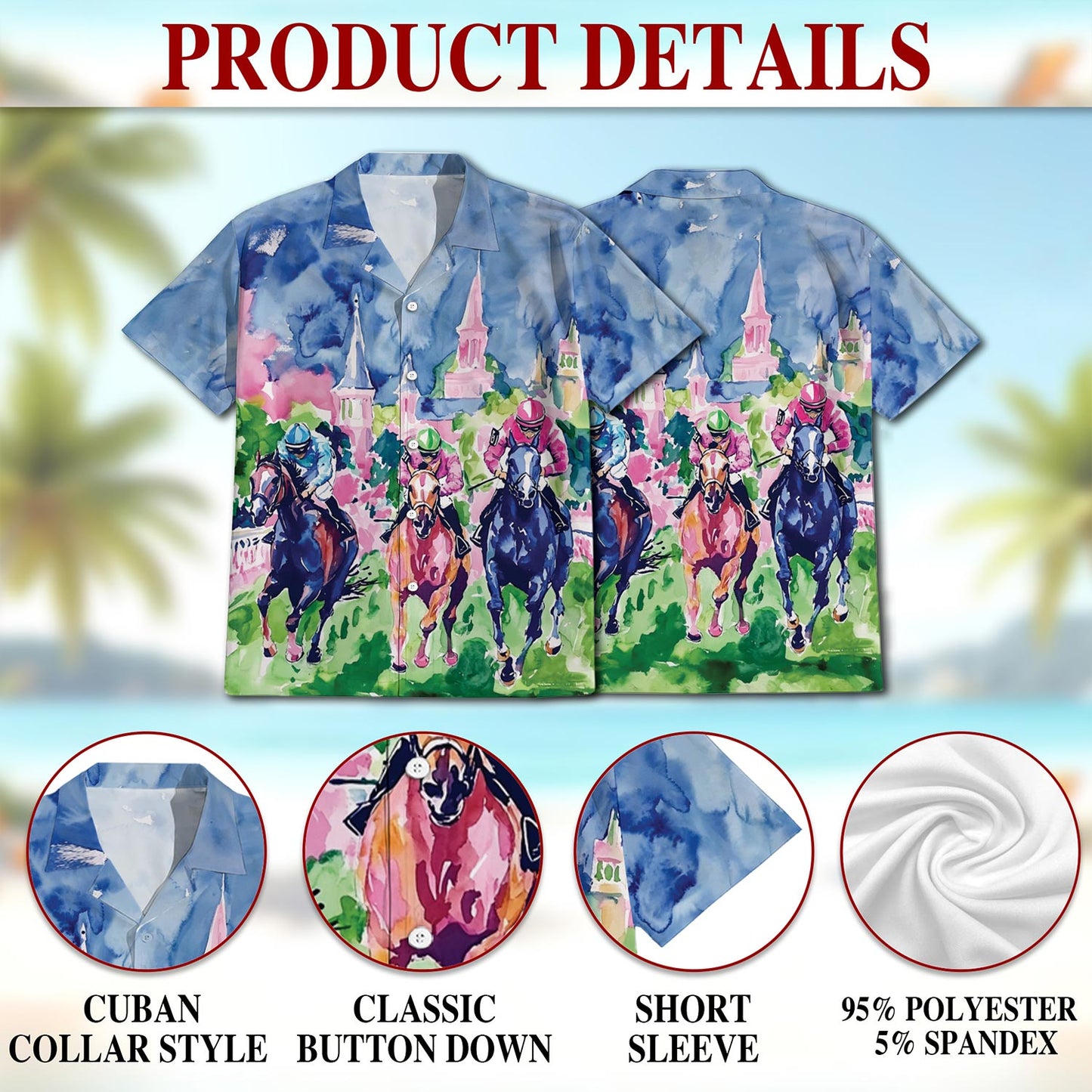 Funny Horse Racing Hawaiian Shirt for Men, Button Down Aloha Shirt - Azhawaiian