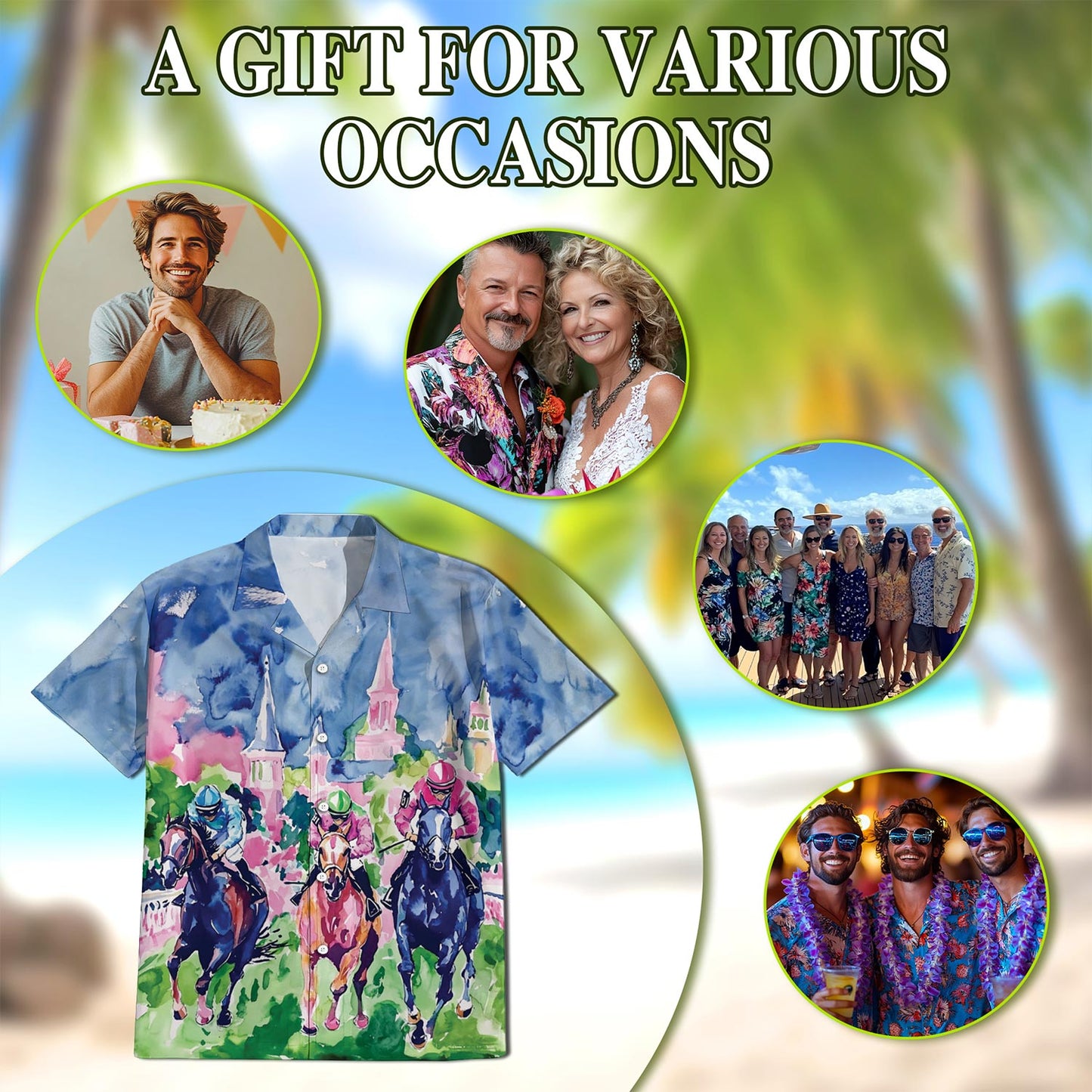 Funny Horse Racing Hawaiian Shirt for Men, Button Down Aloha Shirt - Azhawaiian