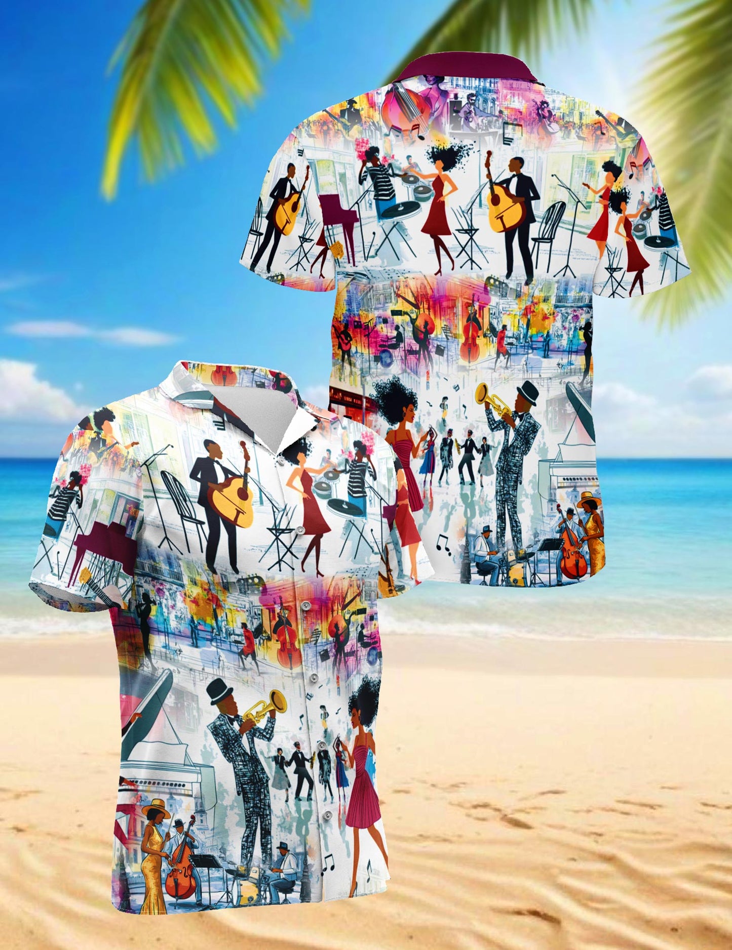 Funny Jazz Hawaiian Shirt for Men, Button Down Aloha Shirt - Azhawaiian