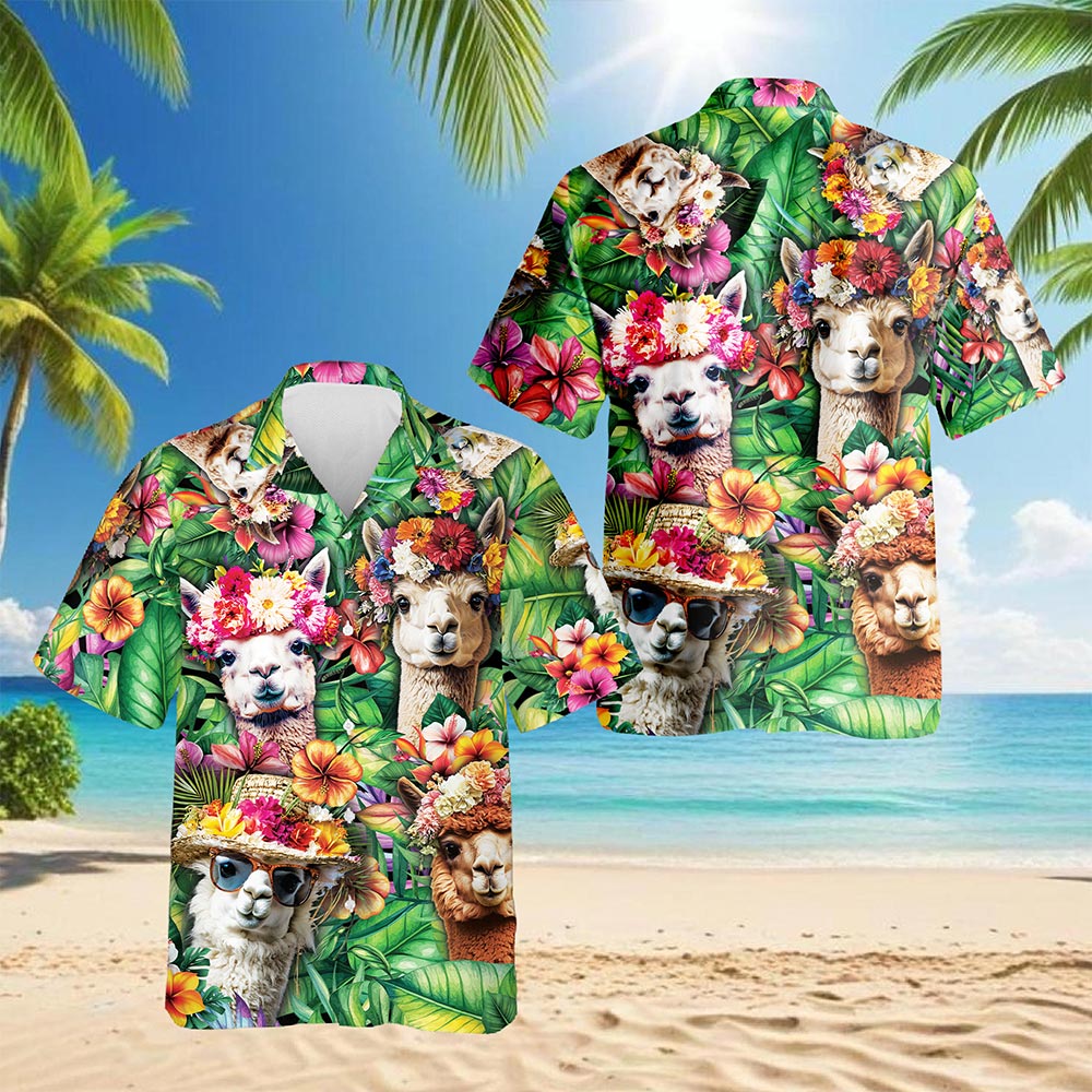 Funny Llama Hawaiian Shirt for Men, Button Down Aloha Shirt - Azhawaiian