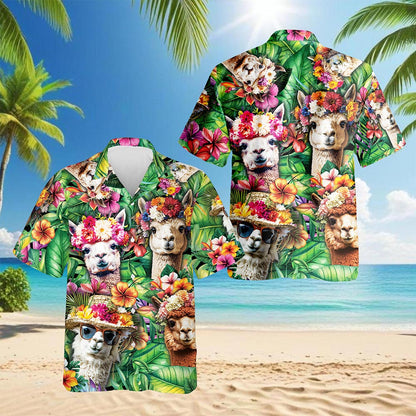 Funny Llama Hawaiian Shirt for Men, Button Down Aloha Shirt - Azhawaiian