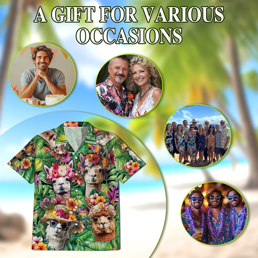 Funny Llama Hawaiian Shirt for Men, Button Down Aloha Shirt - Azhawaiian