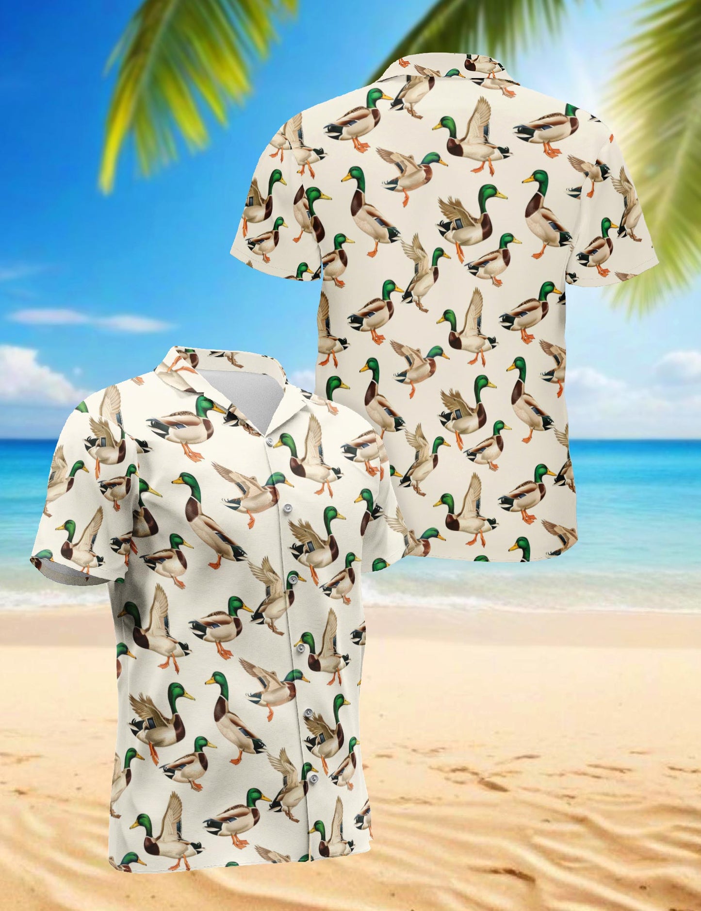 Funny Mallard Duck Hawaiian Shirt for Men, Button Down Aloha Shirt - Azhawaiian
