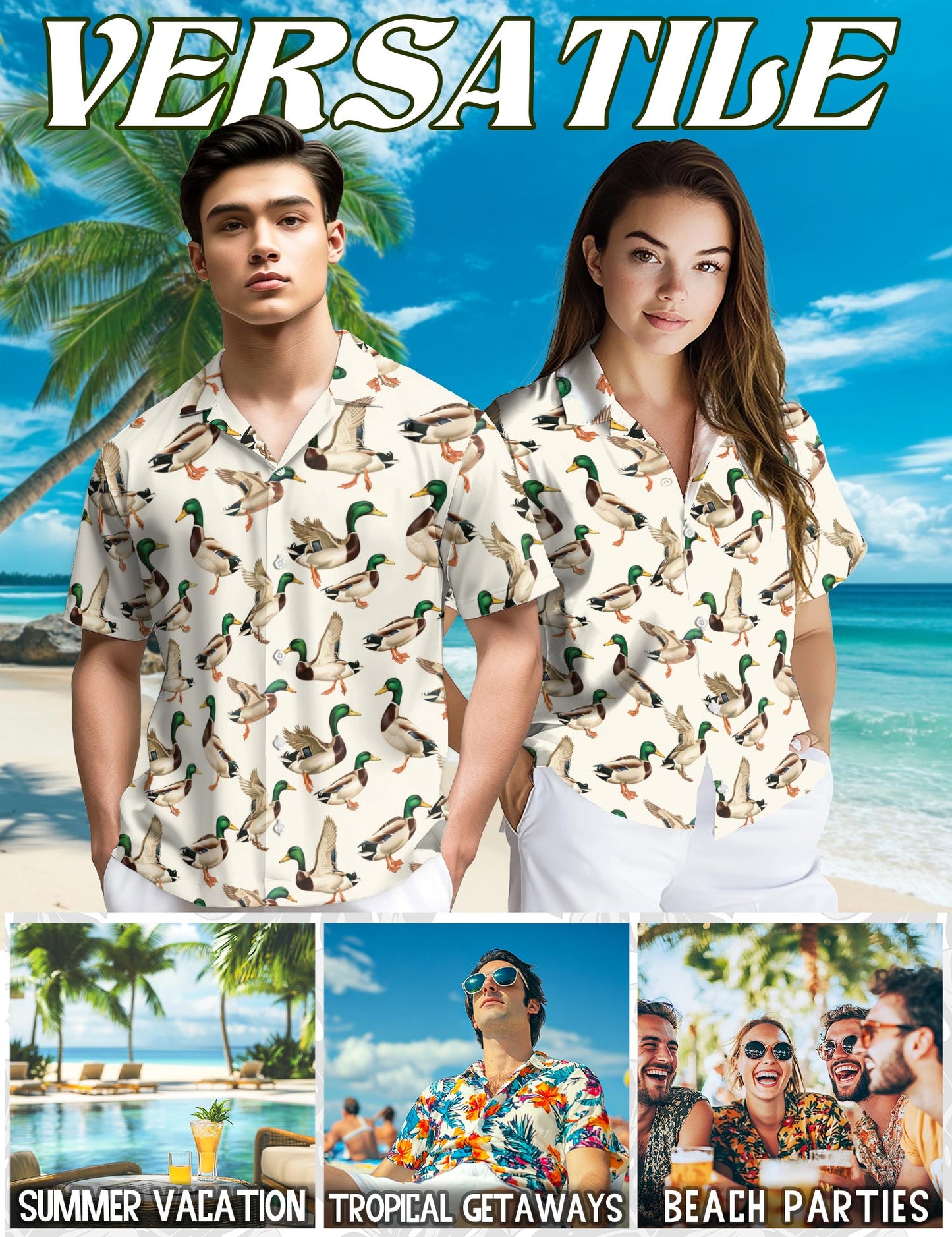 Funny Mallard Duck Hawaiian Shirt for Men, Button Down Aloha Shirt - Azhawaiian