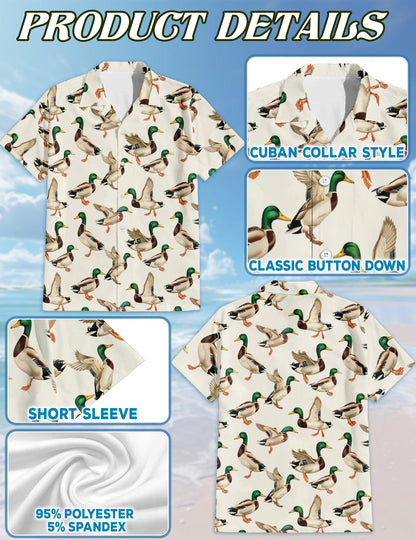 Funny Mallard Duck Hawaiian Shirt for Men, Button Down Aloha Shirt - Azhawaiian