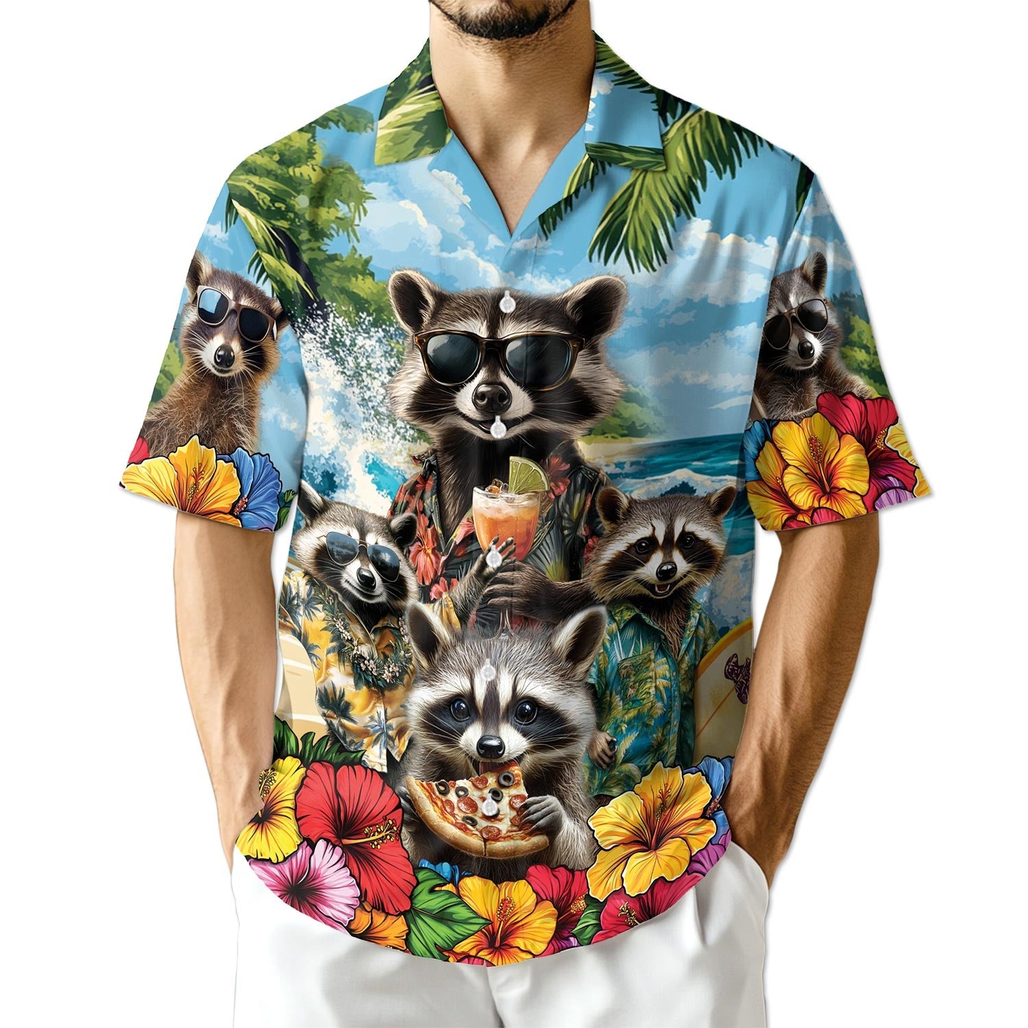 Azhawaiian Funny Raccoon Hawaiian Shirt for Men