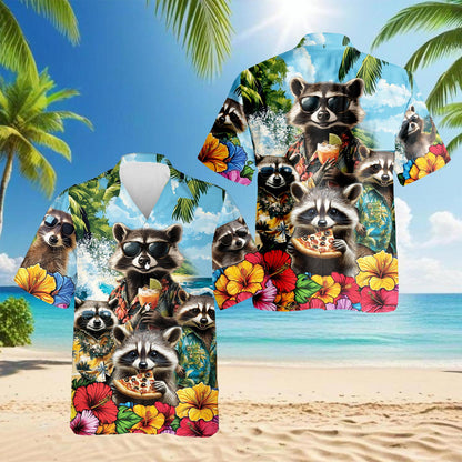 Funny Raccoon Hawaiian Shirt for Men, Button Down Aloha Shirt - Azhawaiian