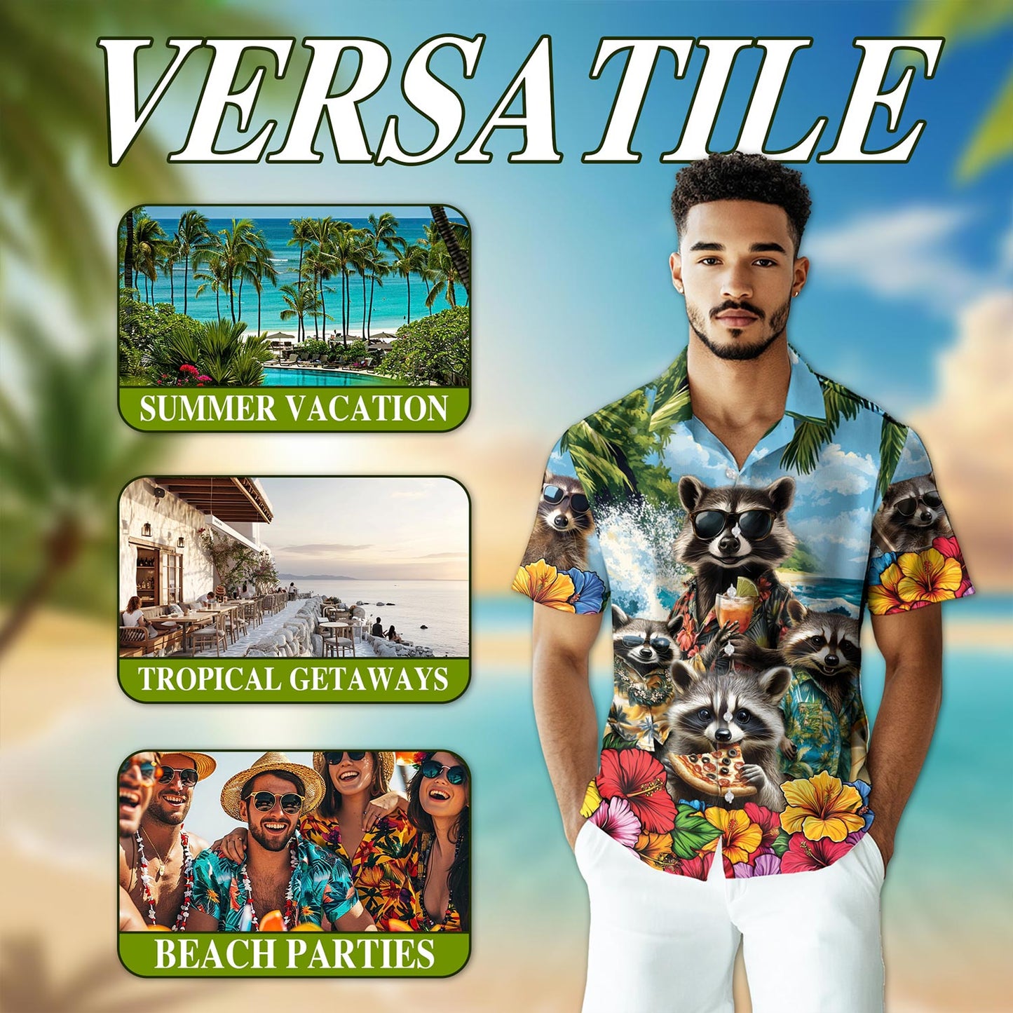 Funny Raccoon Hawaiian Shirt for Men, Button Down Aloha Shirt - Azhawaiian