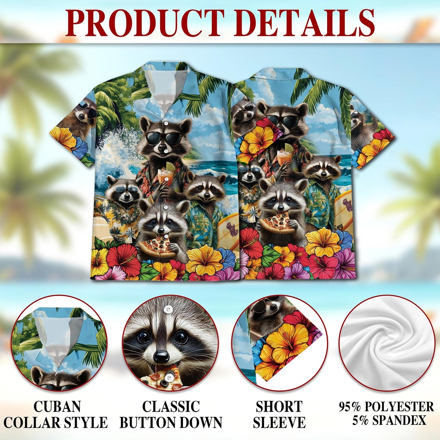Funny Raccoon Hawaiian Shirt for Men, Button Down Aloha Shirt - Azhawaiian