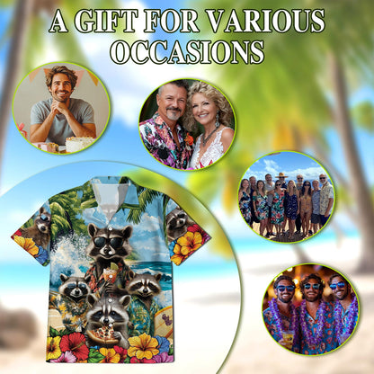 Funny Raccoon Hawaiian Shirt for Men, Button Down Aloha Shirt - Azhawaiian