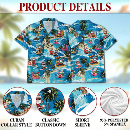 Funny Santa Claus Surfing Dolphin Hawaiian Shirt for Men, Button Down Aloha Shirt - Azhawaiian