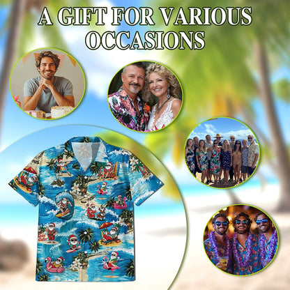Funny Santa Claus Surfing Dolphin Hawaiian Shirt for Men, Button Down Aloha Shirt - Azhawaiian