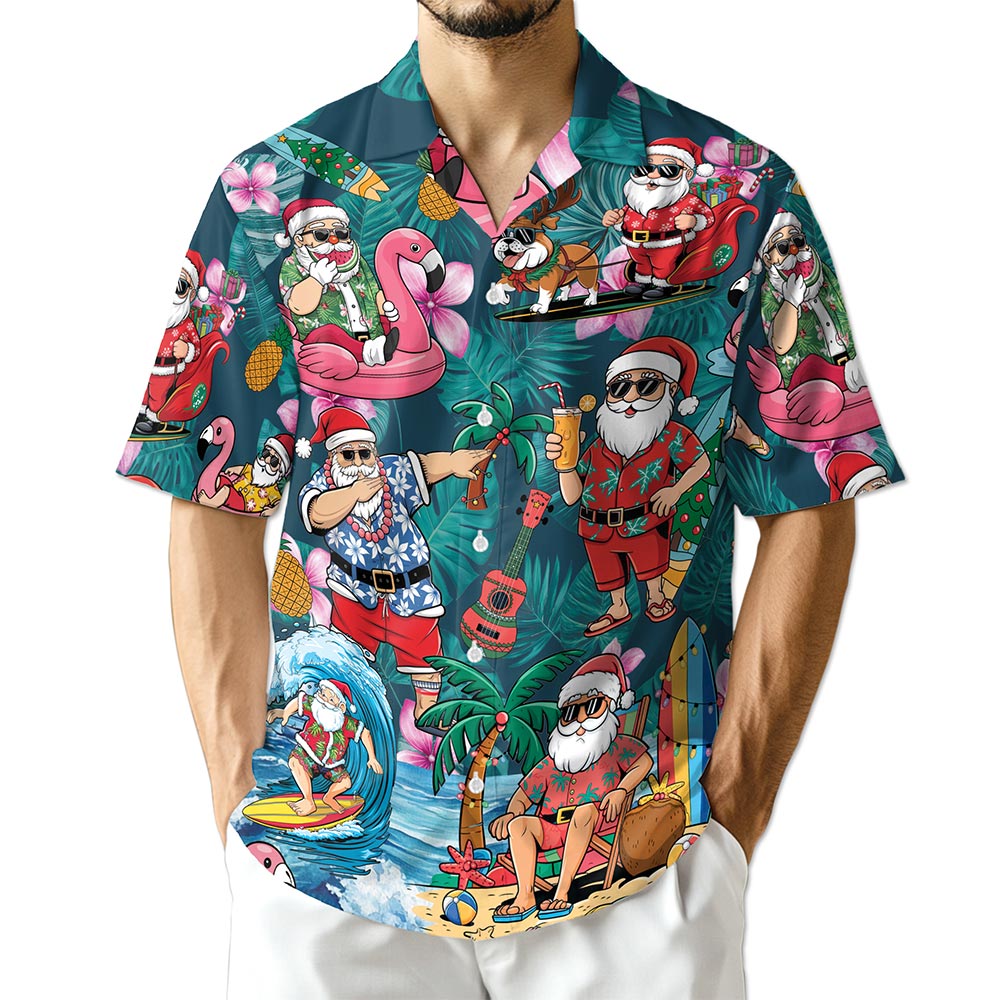 Azhawaiian Funny Santa Claus Surfing Hawaiian Shirt for Men Women