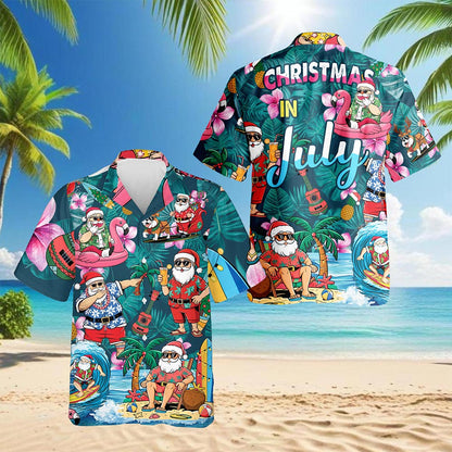 Funny Santa Claus Surfing Hawaiian Shirt for Men, Button Down Aloha Shirt - Azhawaiian